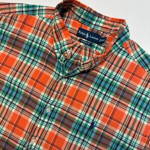 Ralph Lauren Classic Fit Shirt Men's XXL Orange Short Sleeve Plaid Button Down